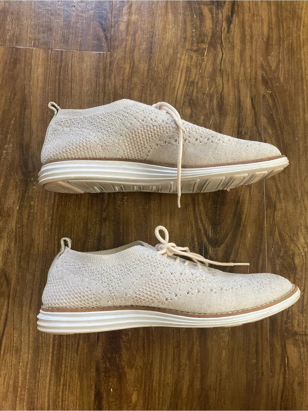Cole Haan Men’s Knit Lace-Up Oxfords Size 6.5B Cream Silver Brown